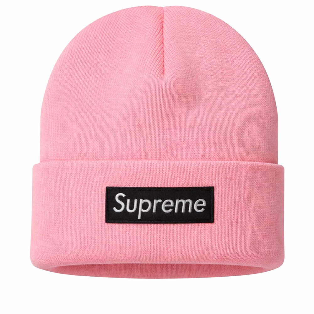 Supreme Baby Pink Cuffed Beanie with Black Box Logo